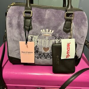 Juicy Couture Lavender Suede Satchel with Dark Brown Trim
